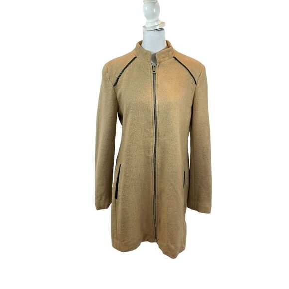 Ladies Stradivarius Brand Tan and Faux Leather Detail Jacket Size Large - Picture 1 of 14